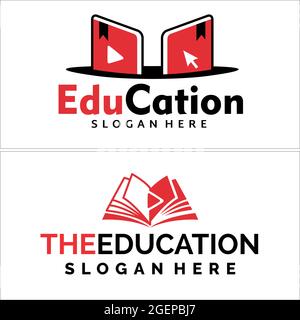 Education logo with symbol red book digital illustration vector Stock Vector