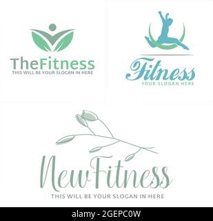 Physical fitness with people line vector logo design Stock Vector
