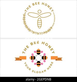 Design logo label bee cute small illustration vector Stock Vector