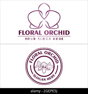 Badge label logo design orchid line vector Stock Vector