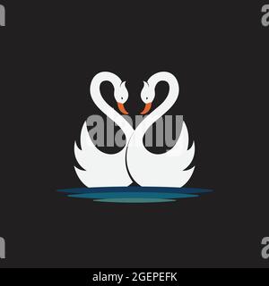 Vector of two white swan design on black background. Wild Animals. Birds. Easy editable layered vector illustration. Stock Vector