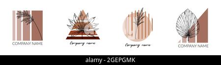 Set of contemporary modern logos with hand drawn plant element. Vector illustration Stock Vector