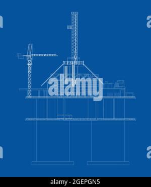 Offshore Oil Rig. Vector rendering of 3d Stock Vector