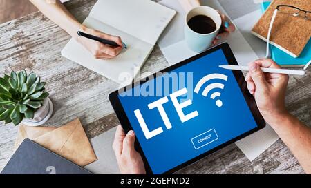 LTE, 4G, 5G Fast wireless internet connection, Telecommunication and technology concept. Stock Photo