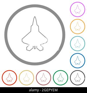 Jet fighter outline flat color icons in round outlines on white background Stock Vector