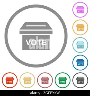Ballot box solid flat color icons in round outlines on white background Stock Vector