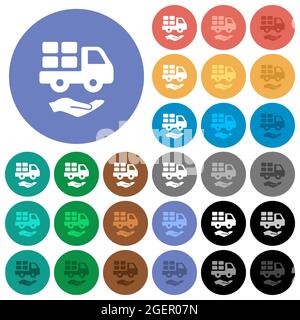 Courier services solid multi colored flat icons on round backgrounds. Included white, light and dark icon variations for hover and active status effec Stock Vector