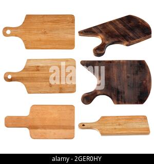 Isolated wooden chopping boards collage set Stock Photo
