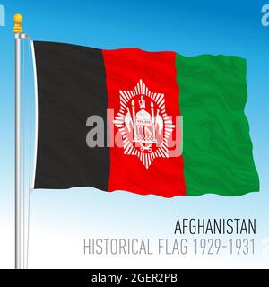Afghanistan historical flag, years 1929 to 1931, asiatic country, vector illustration Stock Vector