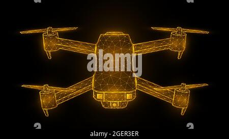 Quadcopter low poly design, drone polygonal vector illustration. Unmanned aerial vehicle concept design. Stock Vector