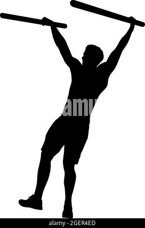 Silhouette of a pull up workout steps on a white background. Stock Vector