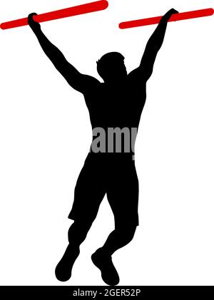 Silhouette of a pull up workout steps on a white background. Stock Vector