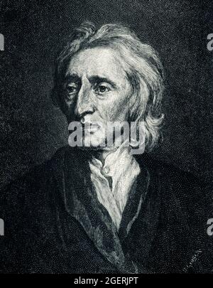 This 1899 illustration shows: “ John Locke  - painting by Sir Godfrey Keller. in the Hermitage in St Petersburg,” John Locke (b. 1632, d. 1704) was a British philosopher, Oxford academic and medical researcher. Sir Godfrey Kneller (died 1723), 1st Baronet, was the leading portrait painter in England during the late 17th and early 18th centuries, and was court painter to English and British monarchs from Charles II to George I. Stock Photo