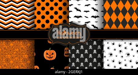 Set of halloween seamless patterns. Halloween textures collection Stock Vector