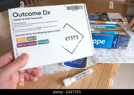 Coronavirus Covid-19 PCR home testing kit as used by returning UK travelers August 2021 Stock Photo