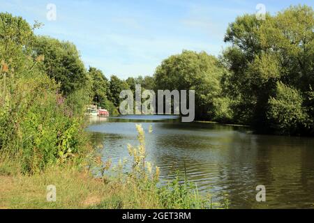 View of Medway river from tow path between Teston and Wateringbury, Maidstone, Kent, England, United Kingdom Stock Photo