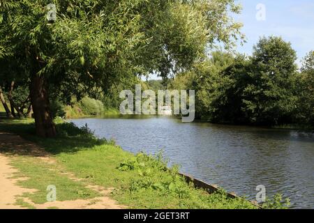 View of Medway river from tow path between Teston and Wateringbury, Maidstone, Kent, England, United Kingdom Stock Photo