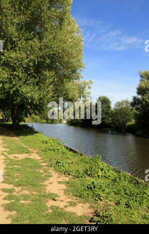 View of Medway river from tow path between Teston and Wateringbury, Maidstone, Kent, England, United Kingdom Stock Photo