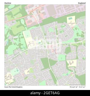 Harlow, Essex, United Kingdom, England, N 51 46' 35'', E 0 6' 41'', map, Timeless Map published in 2021. Travelers, explorers and adventurers like Florence Nightingale, David Livingstone, Ernest Shackleton, Lewis and Clark and Sherlock Holmes relied on maps to plan travels to the world's most remote corners, Timeless Maps is mapping most locations on the globe, showing the achievement of great dreams Stock Photo