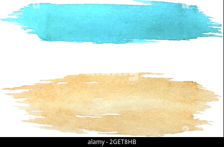 Long watercolor brush strokes, yellow and blue, isolated, in vector. Vector illustration Stock Vector
