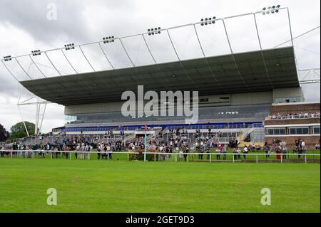 Sunbury-on-Thames, Middlesex, Uk. 20th August, 2021. The Grandstand at Kempton Park races. Credit: Maureen McLean/Alamy Stock Photo