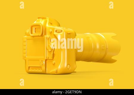 Rear view of nonexistent DSLR camera with zoom lens. 3D illustration Stock Photo