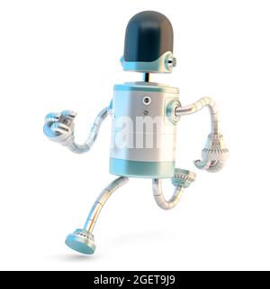 Running Robot. 3D illustration. Isolated on white background Stock Photo