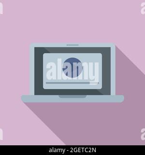 Laptop video editing icon flat vector. Screen camera Stock Vector