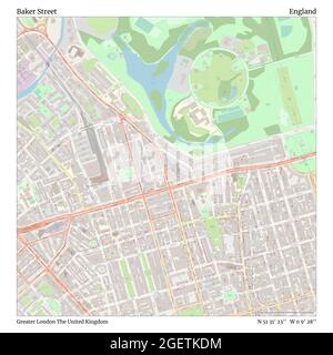 Baker Street, Greater London, United Kingdom, England, N 51 31' 23'', W 0 9' 28'', map, Timeless Map published in 2021. Travelers, explorers and adventurers like Florence Nightingale, David Livingstone, Ernest Shackleton, Lewis and Clark and Sherlock Holmes relied on maps to plan travels to the world's most remote corners, Timeless Maps is mapping most locations on the globe, showing the achievement of great dreams Stock Photo