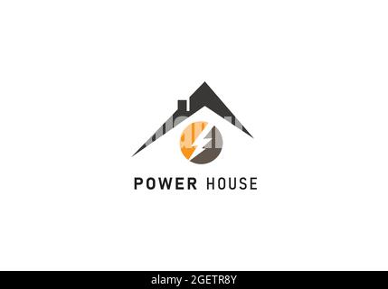 Energy house. . Powerhouse. Electric house. Abstract logo template. Brand identity. Battery house Stock Vector