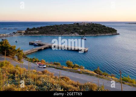 Aerial view of Porto Palermo, taken by drone, South coast, Albania, Europe Stock Photo