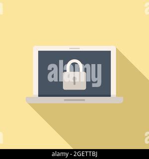 Secured laptop icon flat vector. Computer data Stock Vector