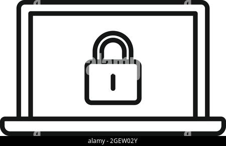 Secured laptop icon outline vector. Computer data Stock Vector