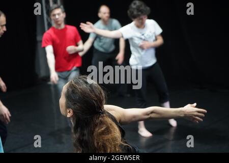 dancer hand gesture move with bg dancing jam intentionally with motion blur ond defocus bokeh High quality photo Stock Photo