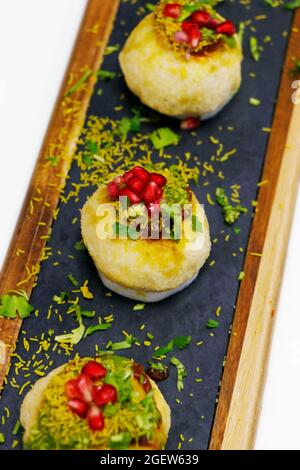 Dahi Batata Puri made with yoghurt and potato, indian street Chat food Stock Photo