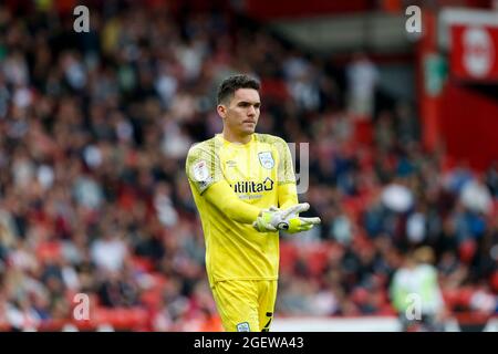 Sheffield, UK. 21st Aug, 2021. Lee Nicholls #21 of Huddersfield Town in Sheffield, United Kingdom on 8/21/2021. (Photo by Ben Early/News Images/Sipa USA) Credit: Sipa USA/Alamy Live News Stock Photo