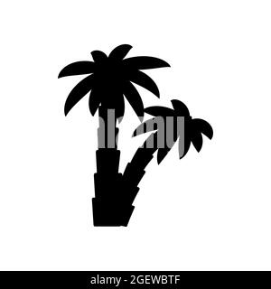 tropical palm trees with leaves, mature and young plants, black silhouettes isolated on white background Stock Vector