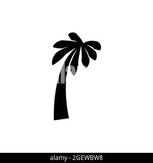 tropical palm trees with leaves, mature and young plants, black silhouettes isolated on white background Stock Vector