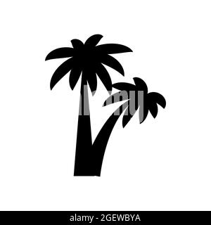 tropical palm trees with leaves, mature and young plants, black silhouettes isolated on white background Stock Vector