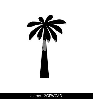 tropical palm trees with leaves, mature and young plants, black silhouettes isolated on white background Stock Vector
