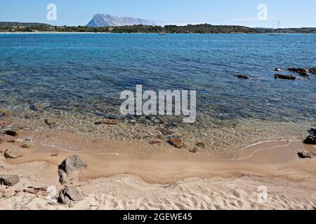 View of a small beautiful beach near the white sandy beach of Cala Brandinchi in Sardinia Stock Photo