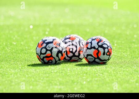 Brighton, UK. 21st Aug, 2021. The Premier league balls for the 2021-22 season at the Premier League match between Brighton & Hove Albion and Watford at The Amex on August 21st 2021 in Brighton, England. (Photo by Jeff Mood/phcimages.com) Credit: PHC Images/Alamy Live News Stock Photo