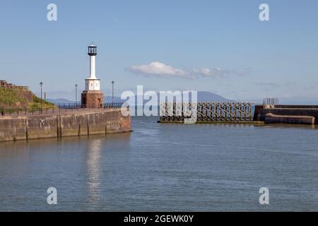 19th century Maryport Lighthouse was one of the first cast iron lighthouses built in the UK Stock Photo