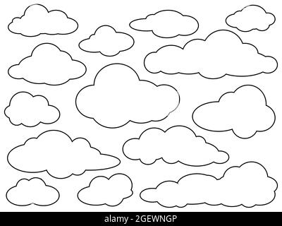Cloud outline set. Cloud line icon collection isolated on white background. Vector illustration. Stock Vector