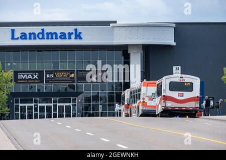 21 August 2021 - Calgary Alberta Canada - Calgary Mass Transit bus on street Stock Photo