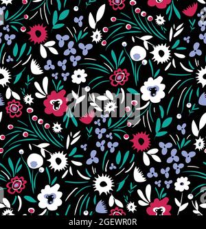Seamless Floral Pattern in vector Floral seamless pattern Greeting card Abstract vector flowers in beige black and blue colors Abstract floral backgro Stock Vector