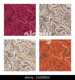 Seamless abstract marble pattern set,Mixture of acrylic paints. wood texture, watercolor marble pattern. Hand drawn vector background. Trendy textile, Stock Vector