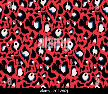 Leopard pattern design, vector illustration background. Animal design. Red, blue, white, black colors. Textile print. Stock Vector