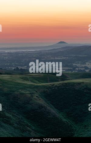 Warm summer dawn in Shropshire Hills, UK Stock Photo