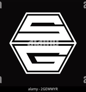 SG S G GS Logo monogram hexagon with black background negative space ...